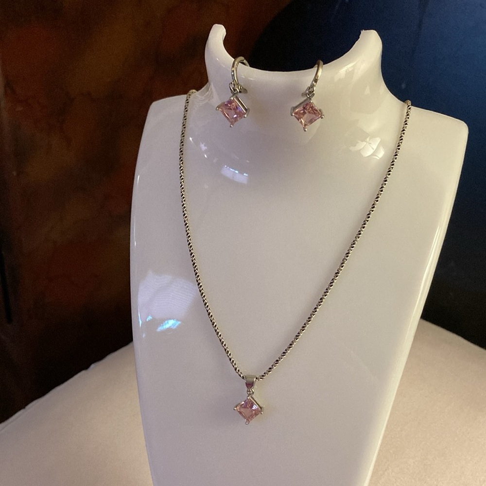 NWOT - Geometric Austrian Crystal 925 Sterling Silver Necklace & Earring Set